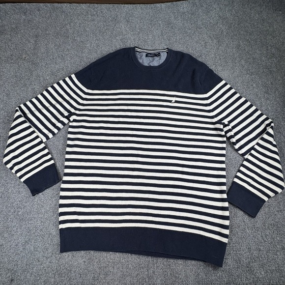 Nautica Sweater Men's 3XL Blue White Striped Classic Preppy Academia Coastal Y2K - Picture 1 of 13